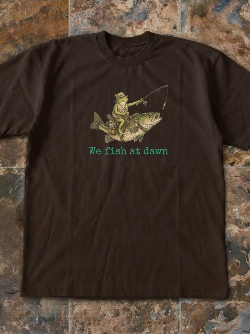 Gildan We Fish At Dawn Frog Graphic Tee